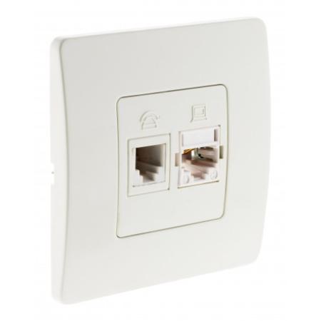 PRISE TELEPHONE RJ 45 + RJ 11 Blanc